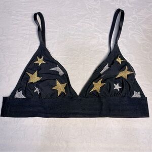 Pink Victoria’s Secret Star Embroidered Bralette Triangle Lace Mesh Lined Gold